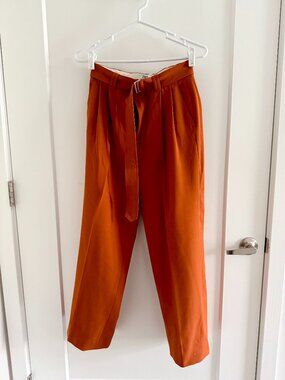 NWOT Zara Burnt Orange Pleated Belted Trousers XS Petite